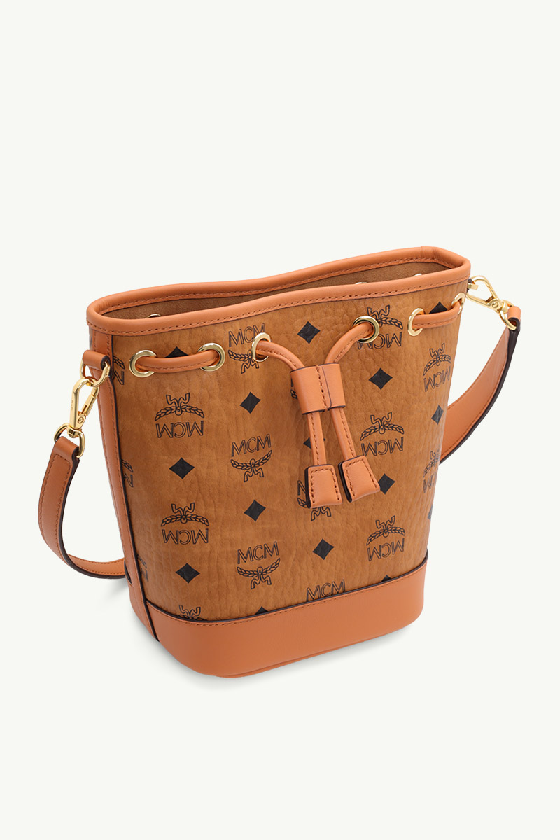 MCM Mini Dessau Drawstring Bag in Cognac Nappa Leather 2