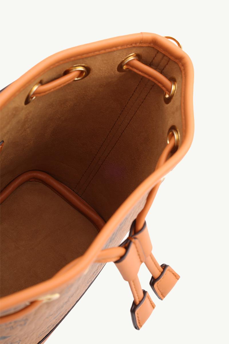 MCM Mini Dessau Drawstring Bag in Cognac Nappa Leather 3