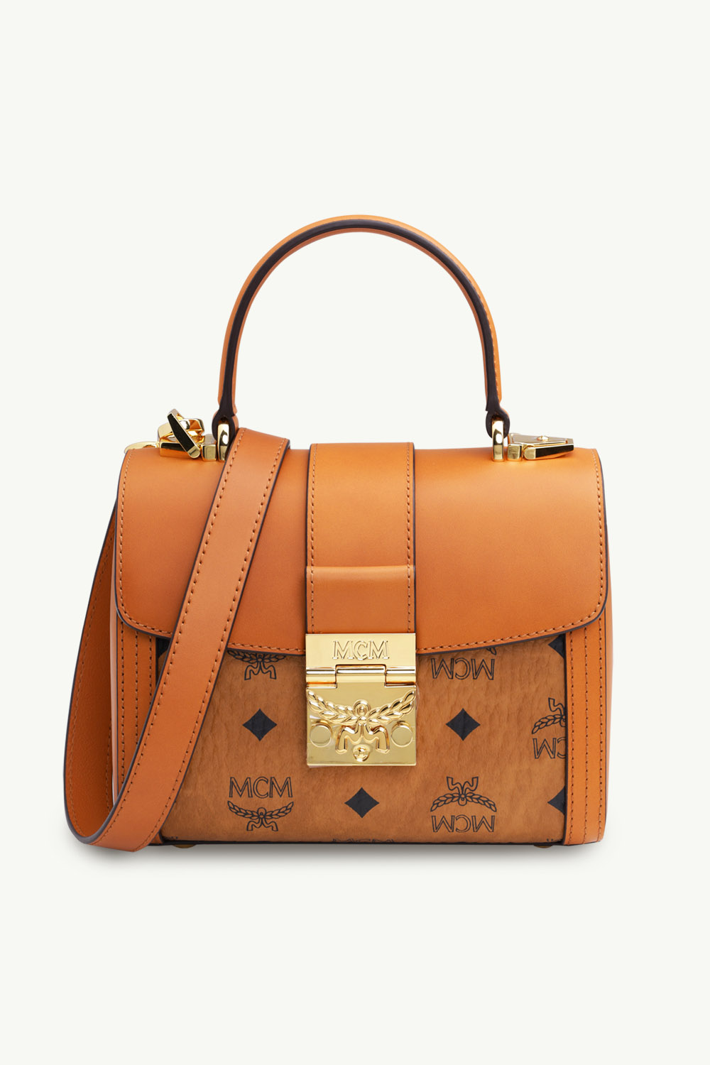 MCM Small Tracy Top Handle Bag in Cognac with Adjustable Strap 0