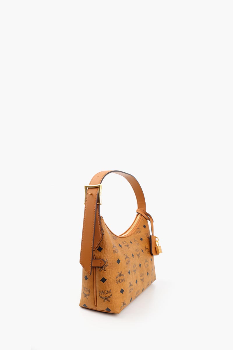 MCM Small Visetos Aren Hobo Shoulder Bag in Cognac 1