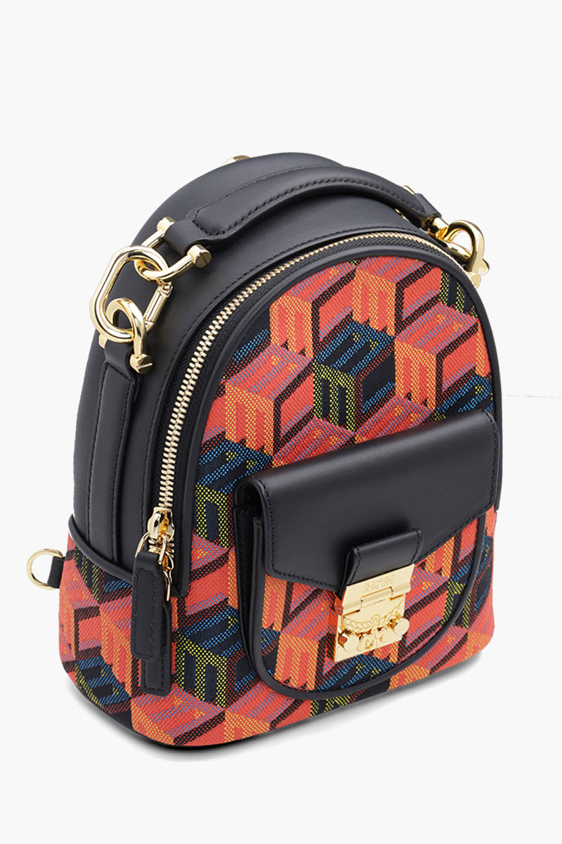 MCM X-Mini Tracy Bebeboo Backpack in Black Multicolor with Cubic Monogram 2