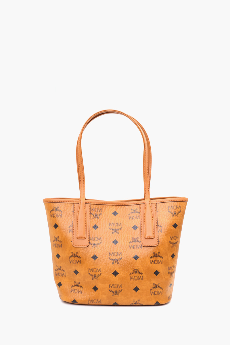 MCM Mini Visetos Liz Reversible Shopper Tote Bag in Cognac with Pouch 2