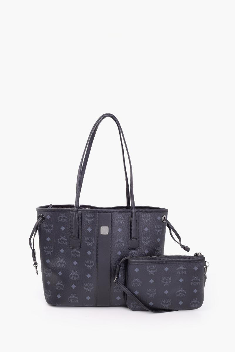 MCM Small Liz Reversible Shopper Tote Bag in Black with Pouch 0