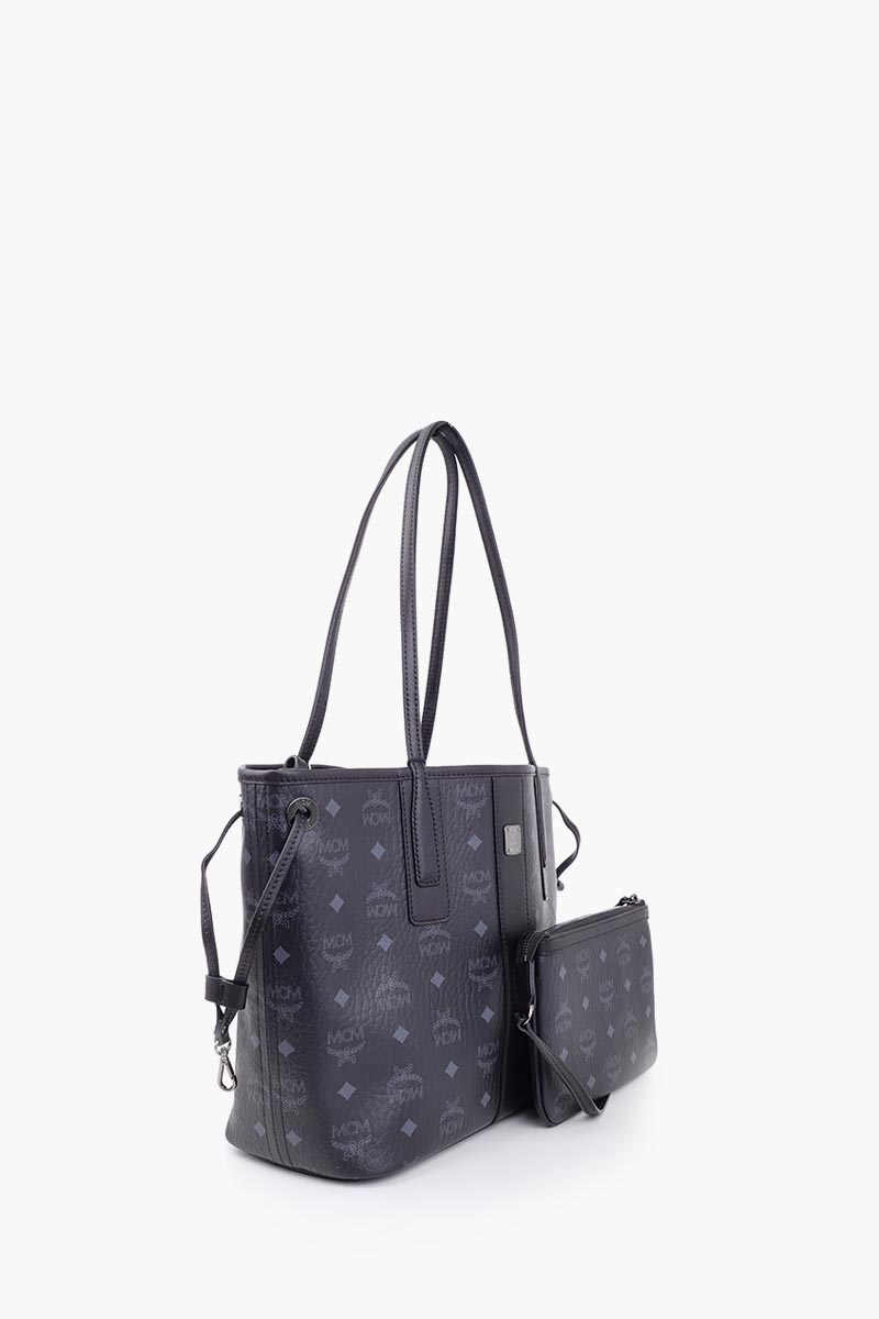 MCM Small Liz Reversible Shopper Tote Bag in Black with Pouch 1