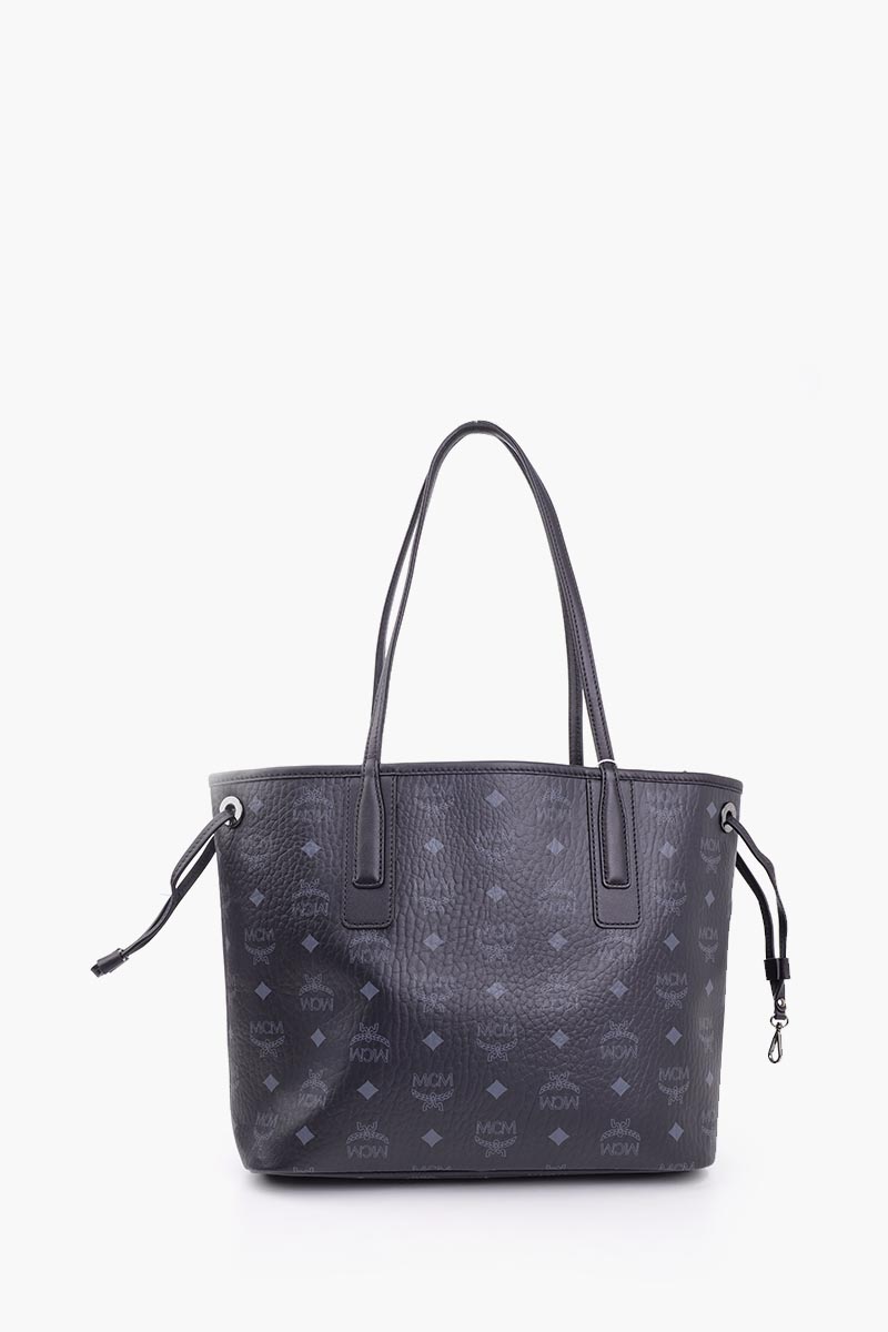MCM Small Liz Reversible Shopper Tote Bag in Black with Pouch 2