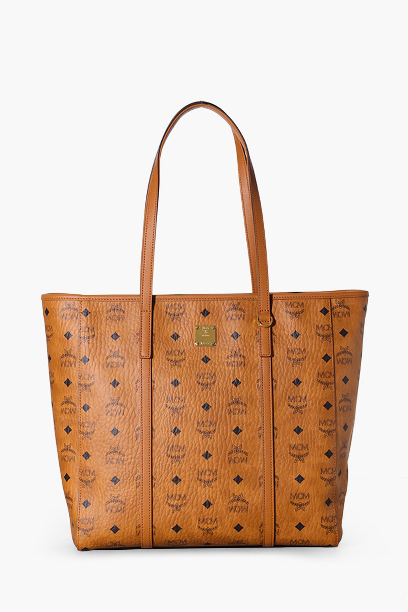 MCM Medium Toni Top-Zip Shopper Bag in Cognac Visetos Leather 0