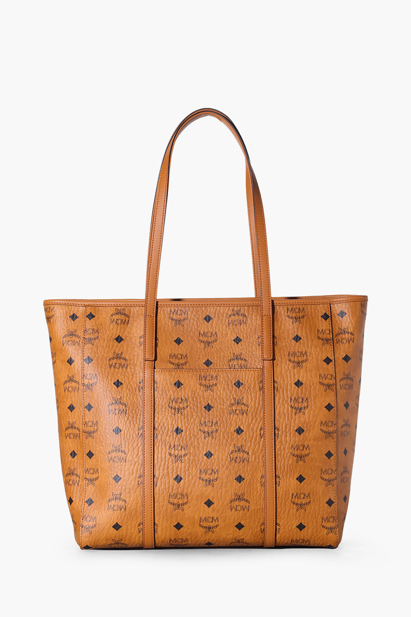 MCM Medium Toni Top-Zip Shopper Bag in Cognac Visetos Leather 1