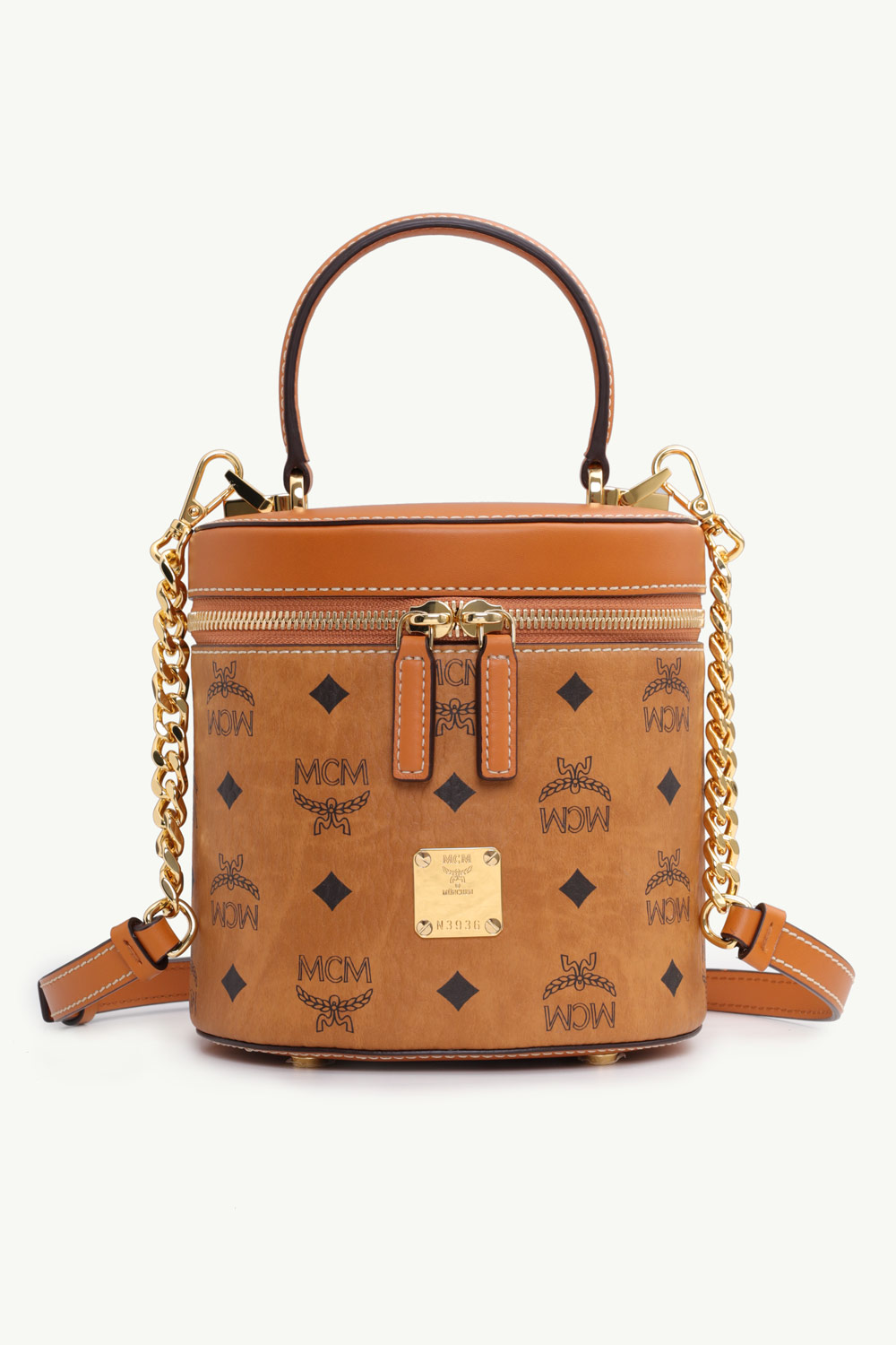 MCM Cylinder Top Handle Chain Crossbody in Cognac 0