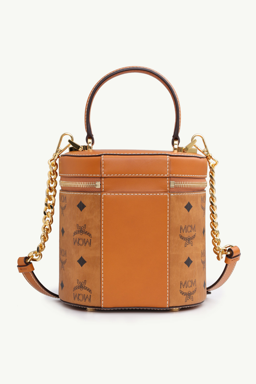 MCM Cylinder Top Handle Chain Crossbody in Cognac 1