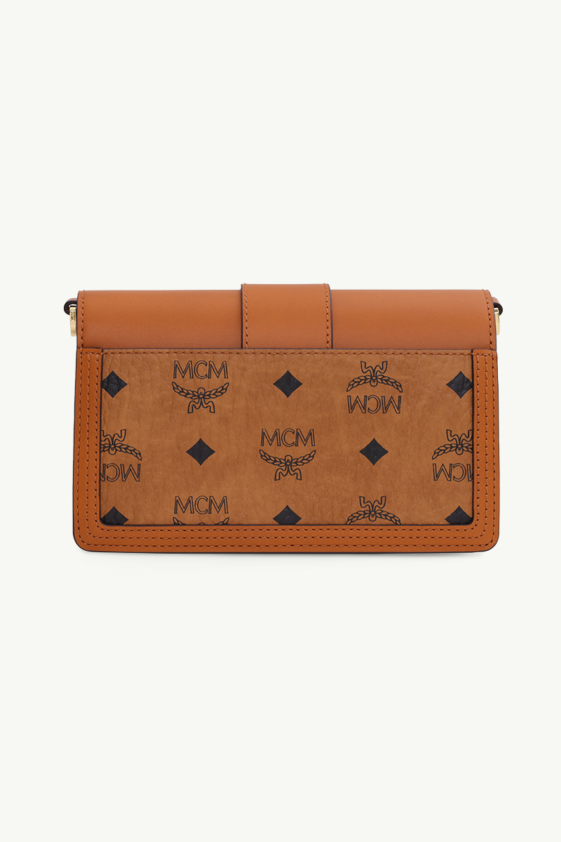 MCM Mini Tracy Chain Crossbody Bag in Cognac Visetos Leather Block 1