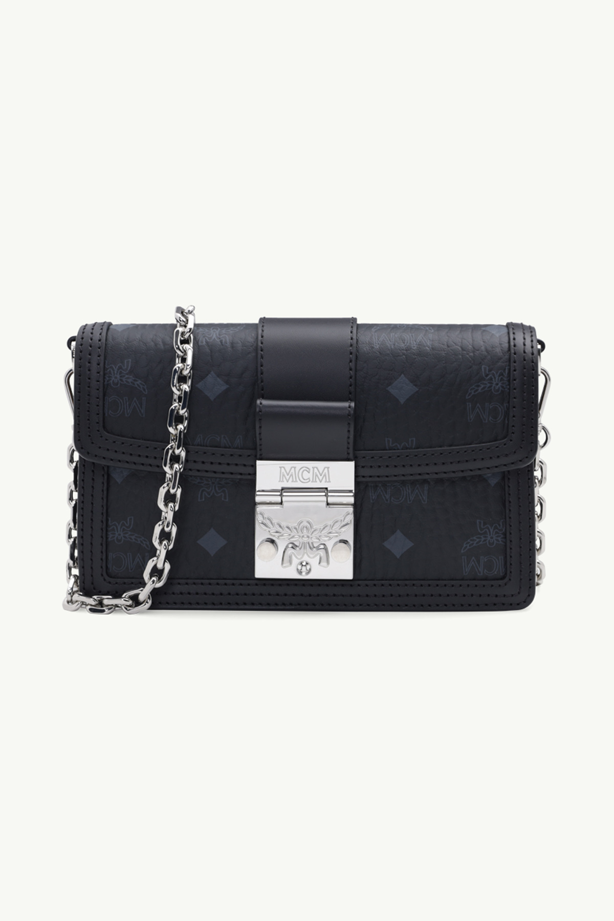 MCM Mini Tracy Chain Crossbody Bag in Black Visetos x Vachetta Leather 0