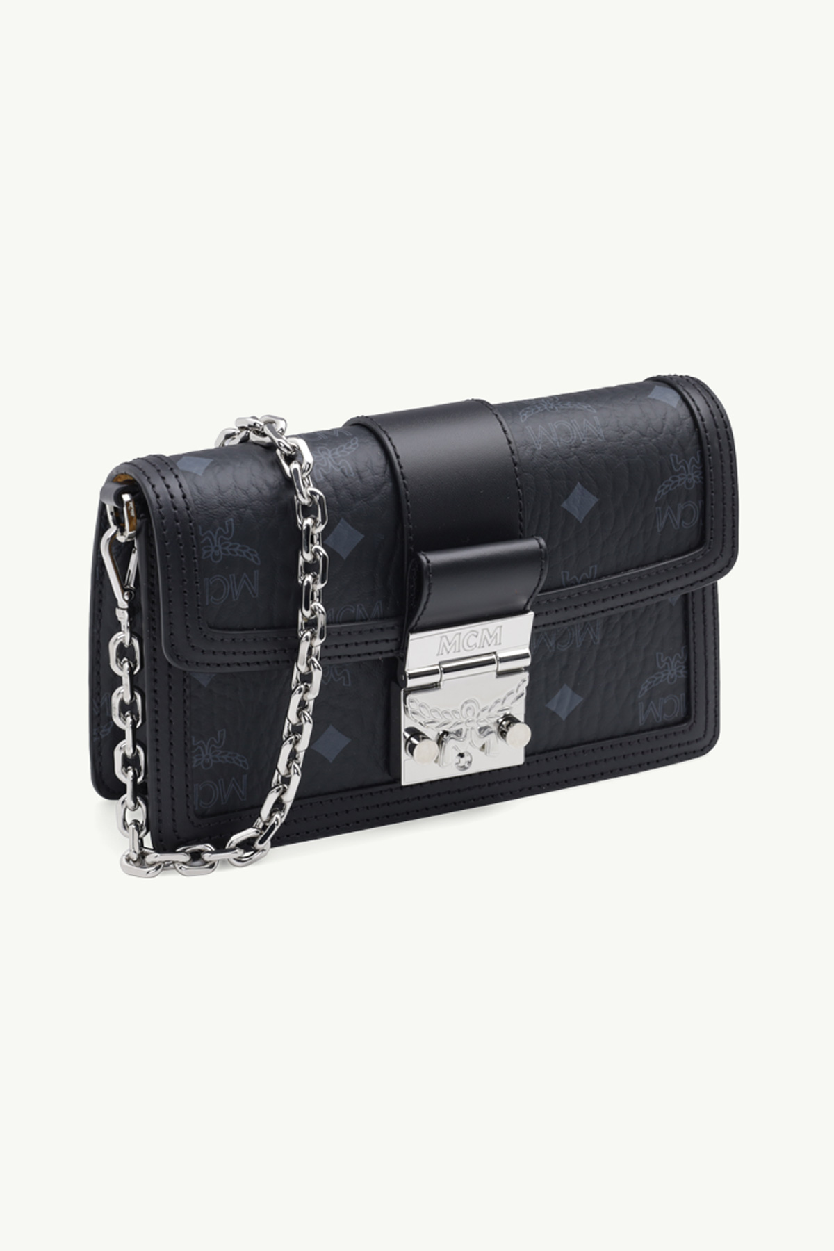 MCM Mini Tracy Chain Crossbody Bag in Black Visetos x Vachetta Leather 2