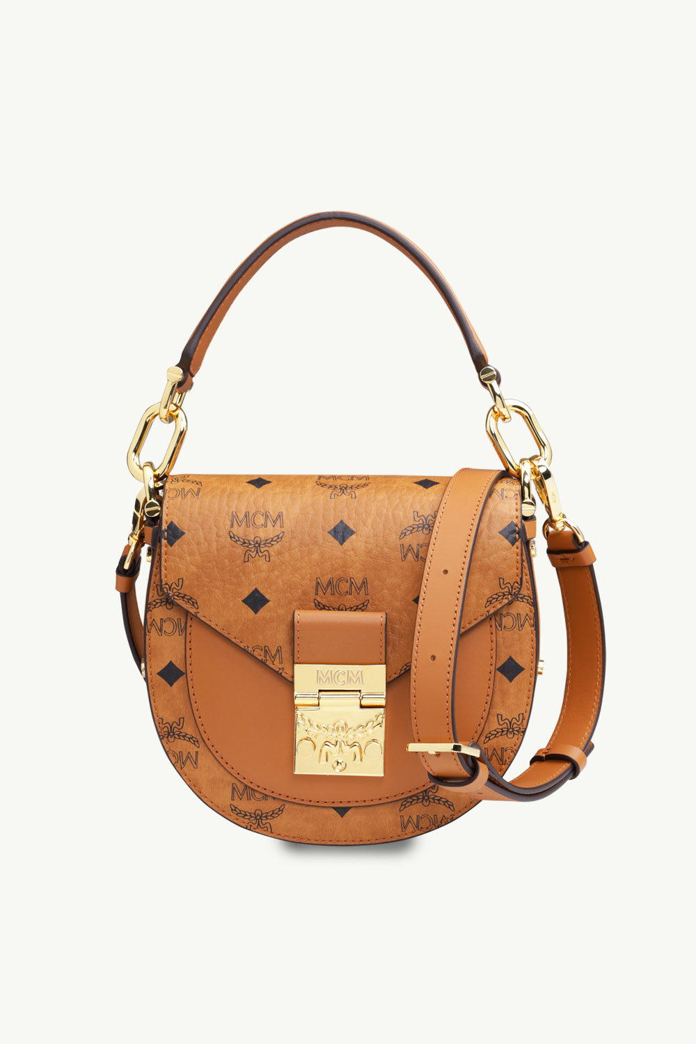 MCM Mini Patricia Round Crossbody Bag in Cognac with Top Handle 0