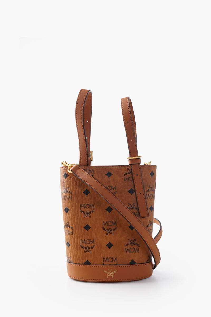 MCM Mini Aren Bucket Tote Bag in Cognac with Shoulder Strap 0