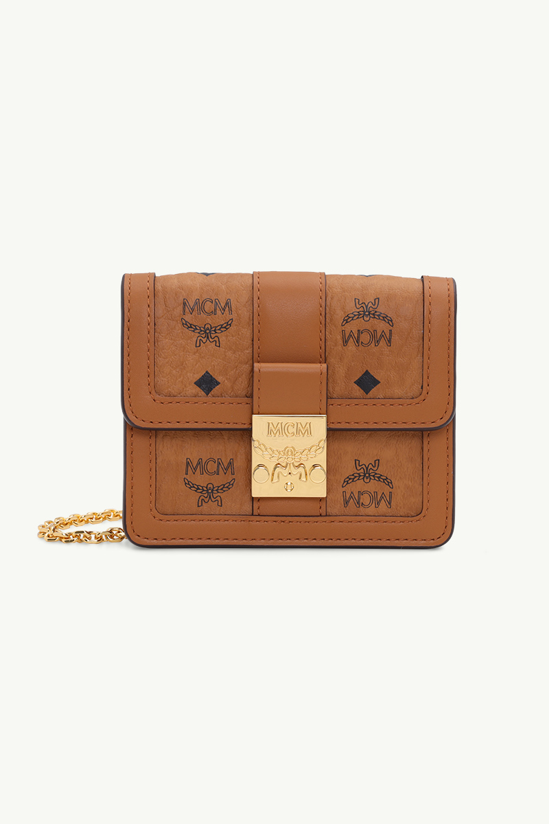 MCM Mini Tracy Wallet on Chain in Cognac Visetos Leather 0