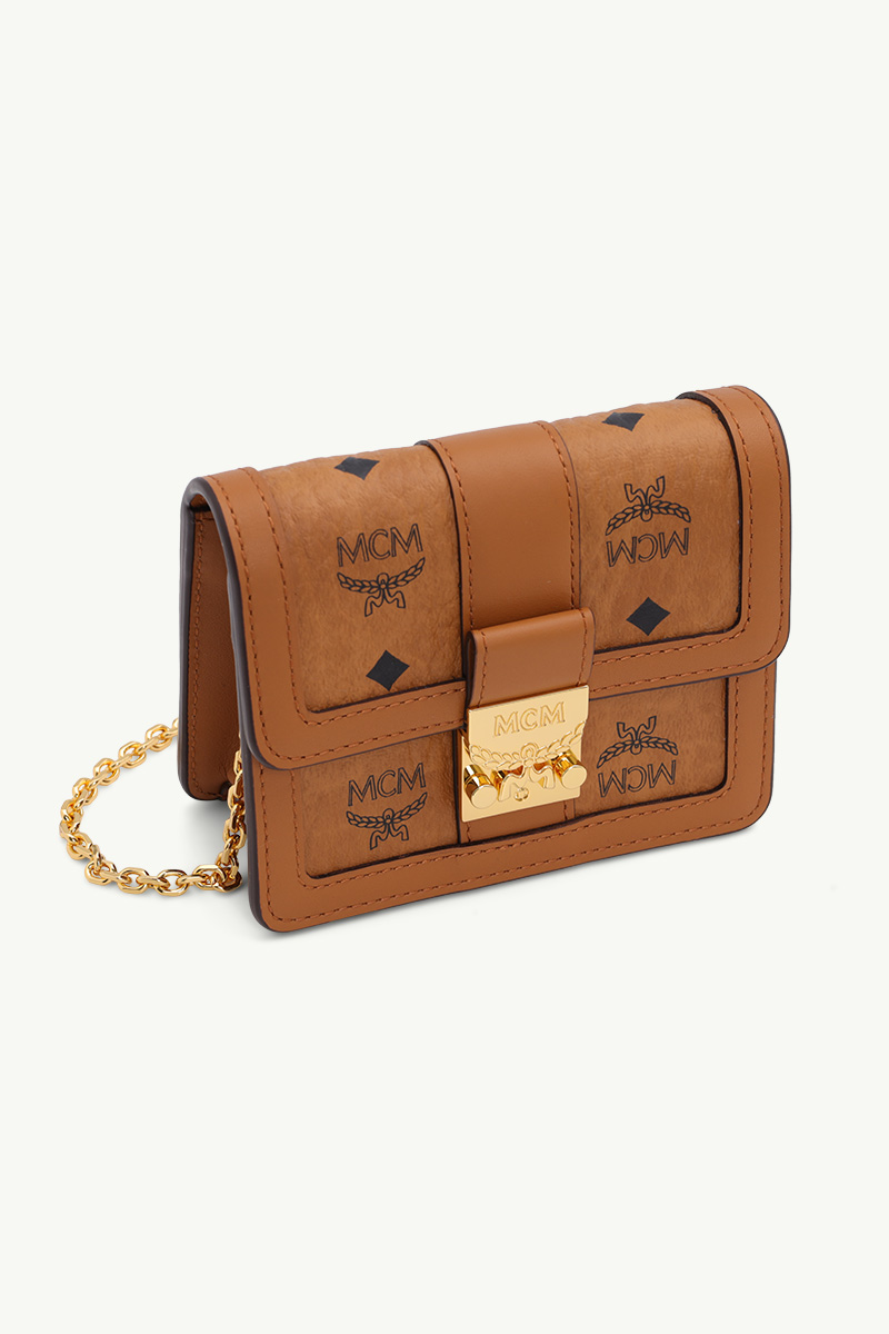 MCM Mini Tracy Wallet on Chain in Cognac Visetos Leather 2