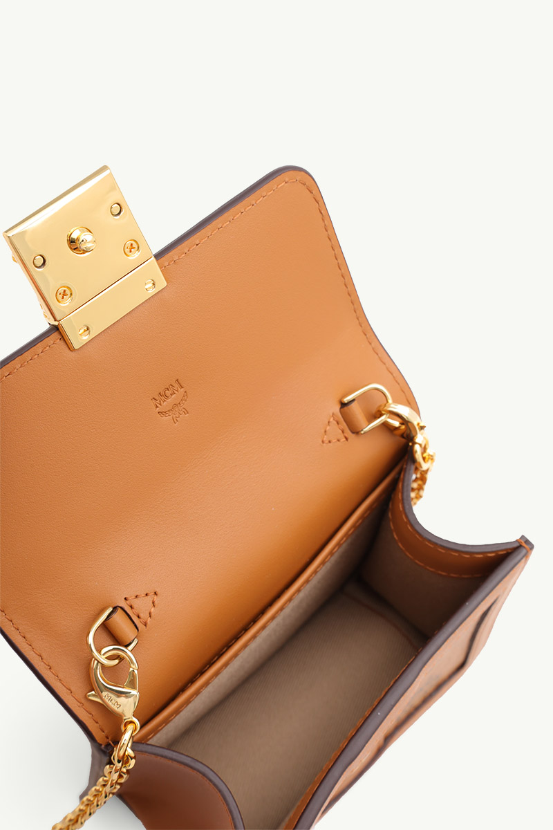 MCM Mini Tracy Wallet on Chain in Cognac Visetos Leather 3