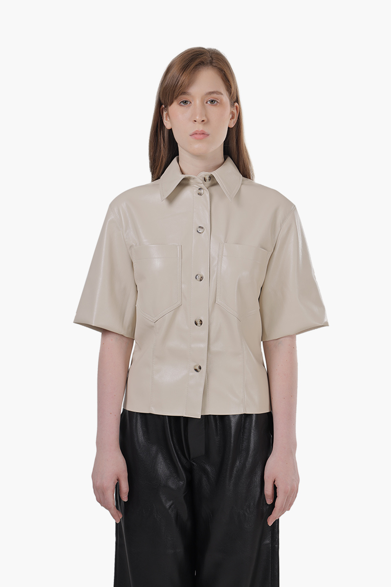 NANUSHKA Women Sabine Strong Shoulder Fitted Shirt in Creme Okobor Alt-Leather 0