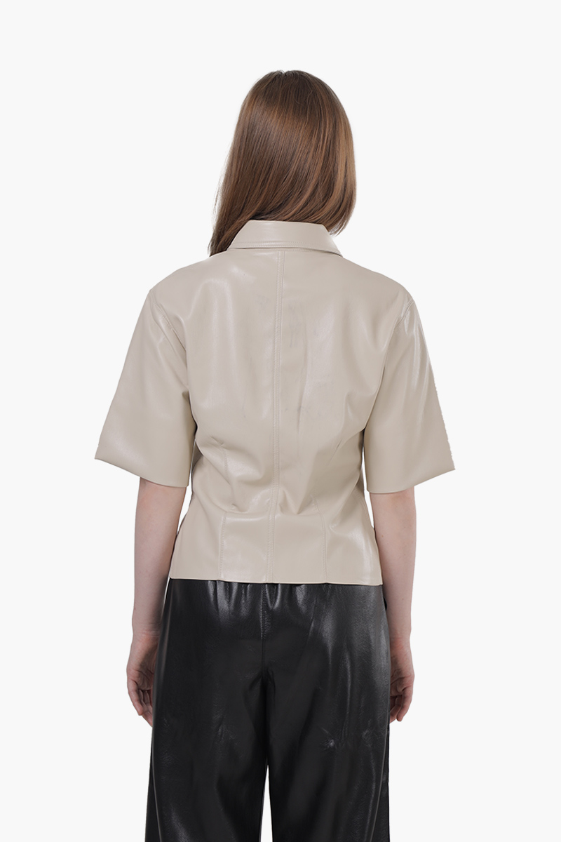 NANUSHKA Women Sabine Strong Shoulder Fitted Shirt in Creme Okobor Alt-Leather 1