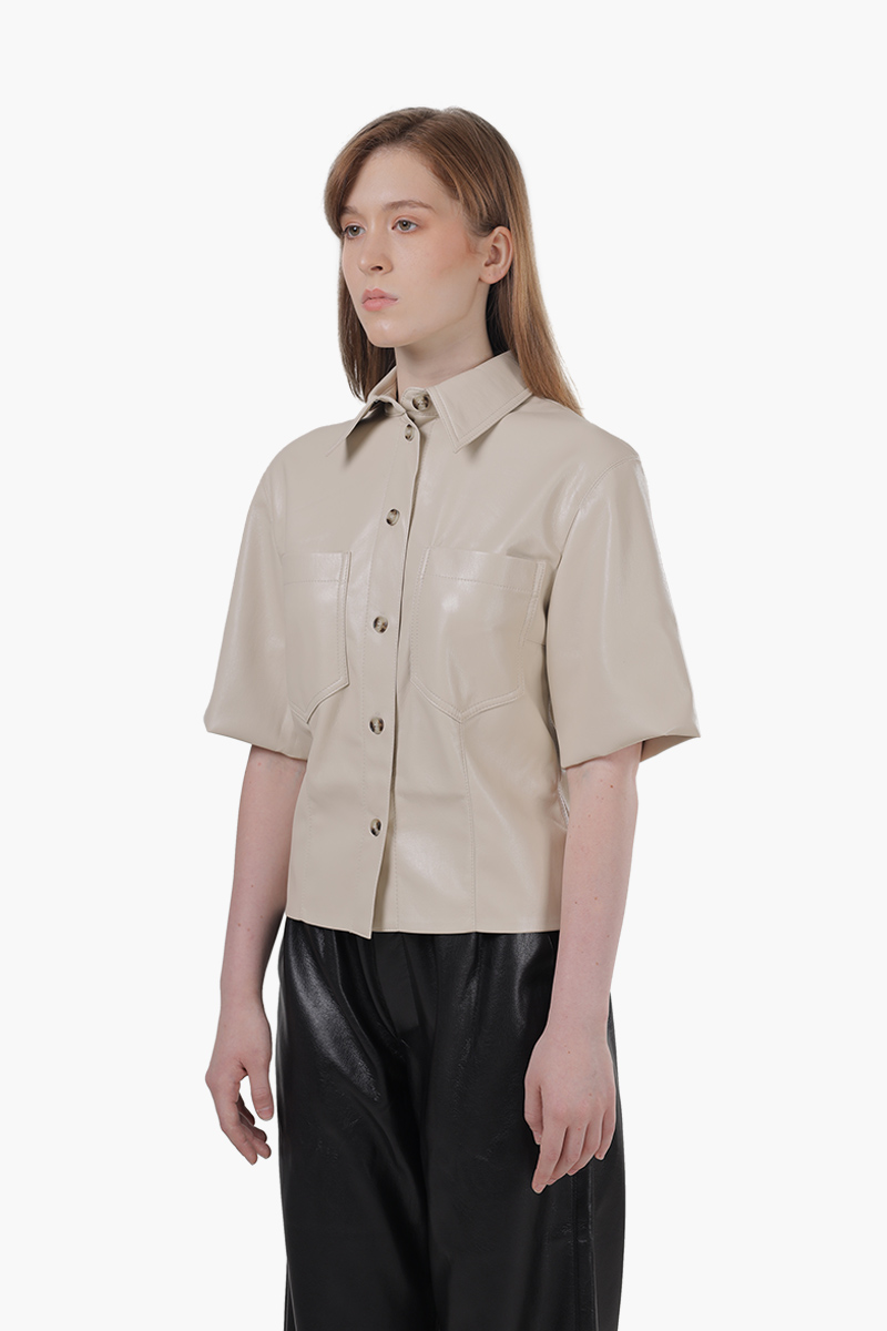 NANUSHKA Women Sabine Strong Shoulder Fitted Shirt in Creme Okobor Alt-Leather 2