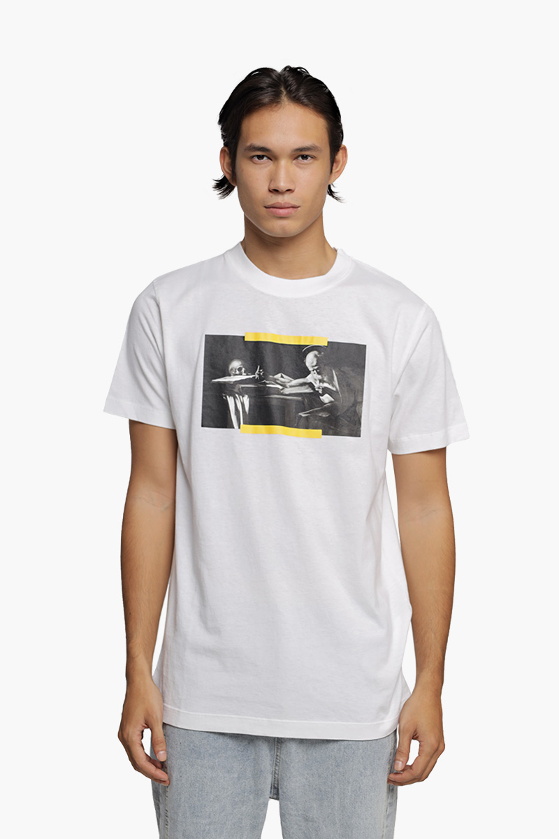 OFF WHITE Men Caravaggio Painting Slim Fit T-Shirt in White Multicolor 0