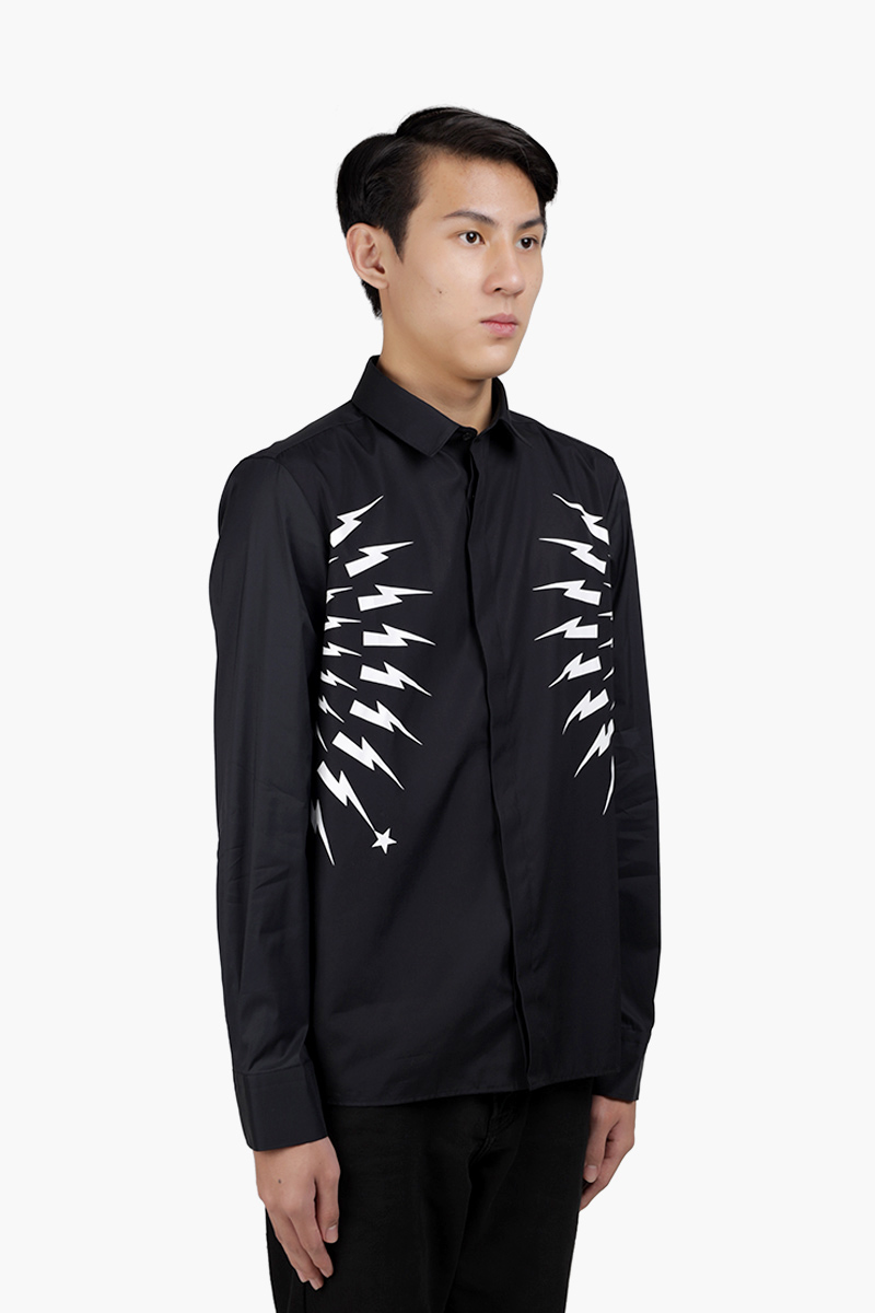 NEIL BARRETT Men Thunderbolt Long Sleeves Shirt in Black/White 2