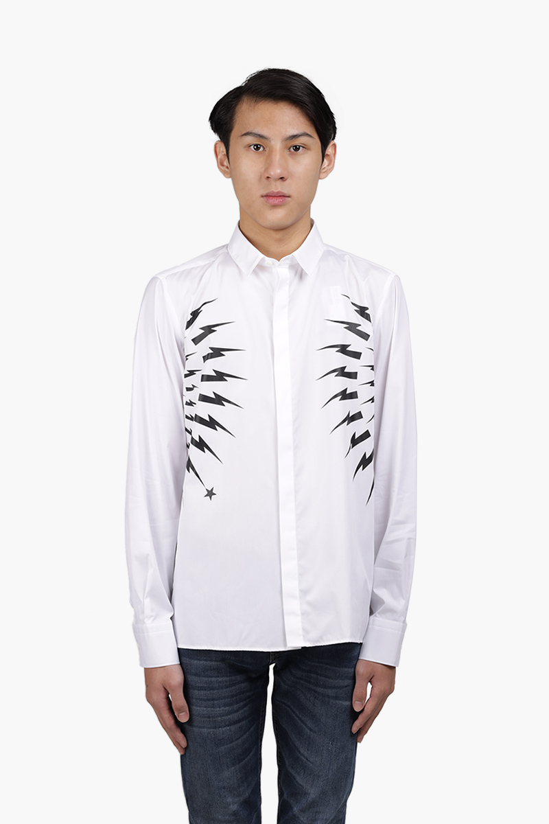 NEIL BARRETT Men Thunderbolt Long Sleeves Shirt in White/Black 0