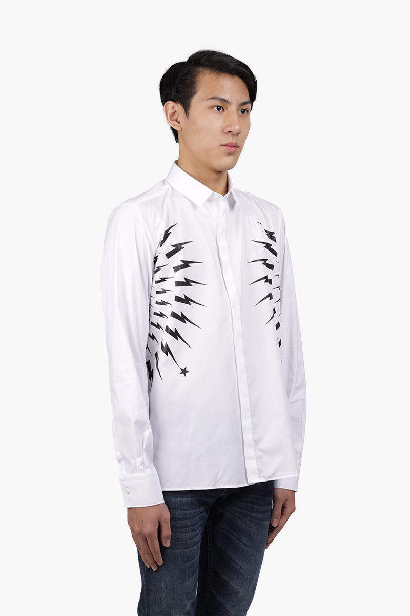 NEIL BARRETT Men Thunderbolt Long Sleeves Shirt in White/Black 2