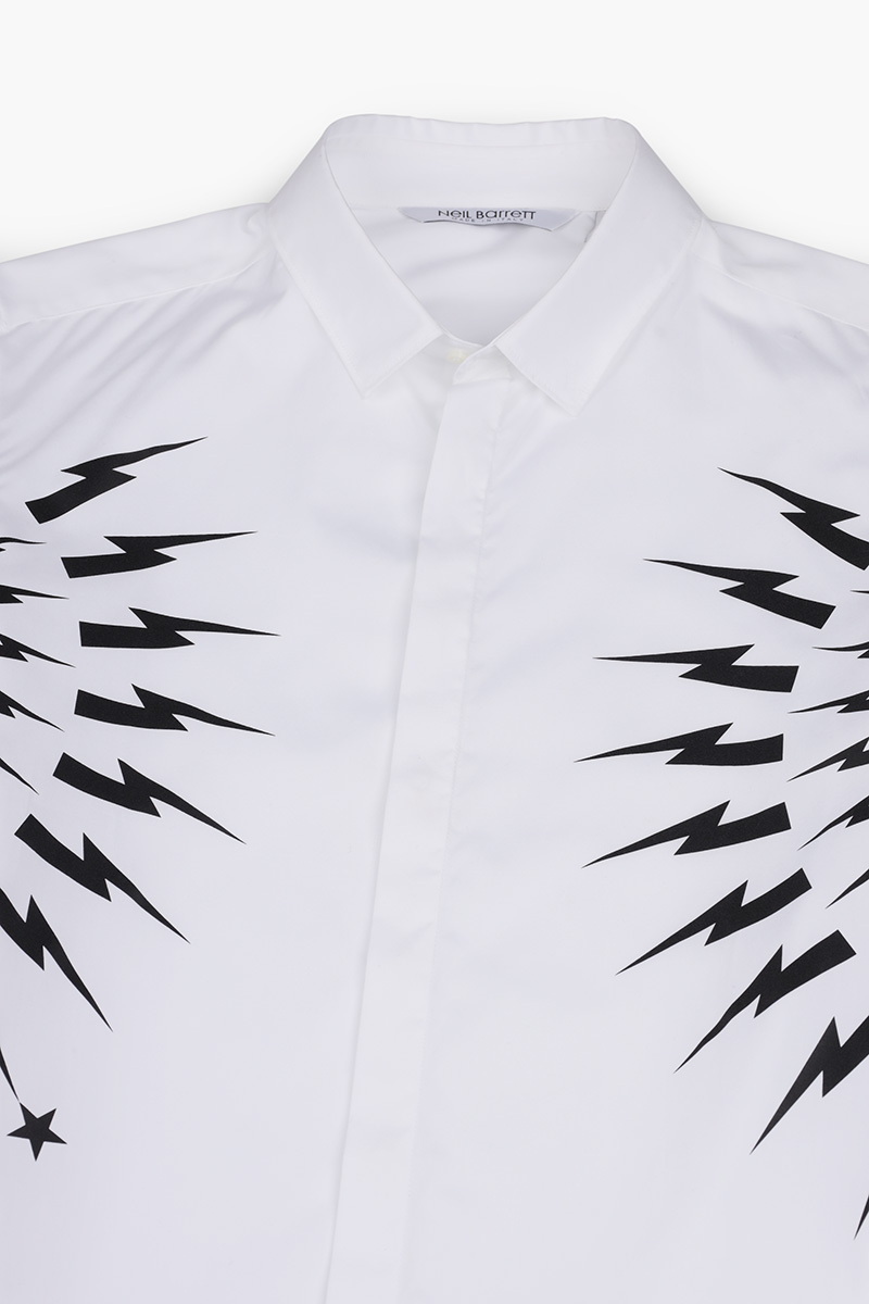 NEIL BARRETT Men Thunderbolt Long Sleeves Shirt in White/Black 3