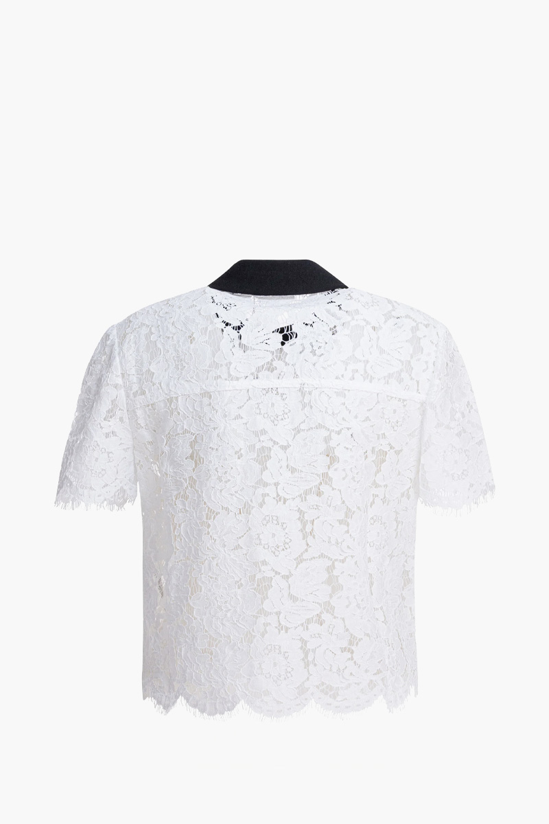 SELF-PORTRAIT Women Lace Contrast Collar Top in White Nylon  1