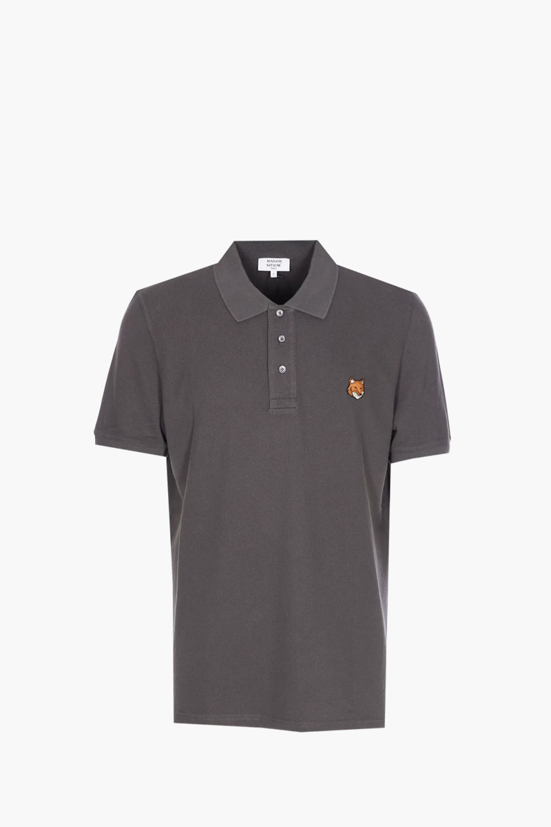 MAISON KITSUNE Men Fox Head Regular Polo Shirt in Charcoal Cotton 0