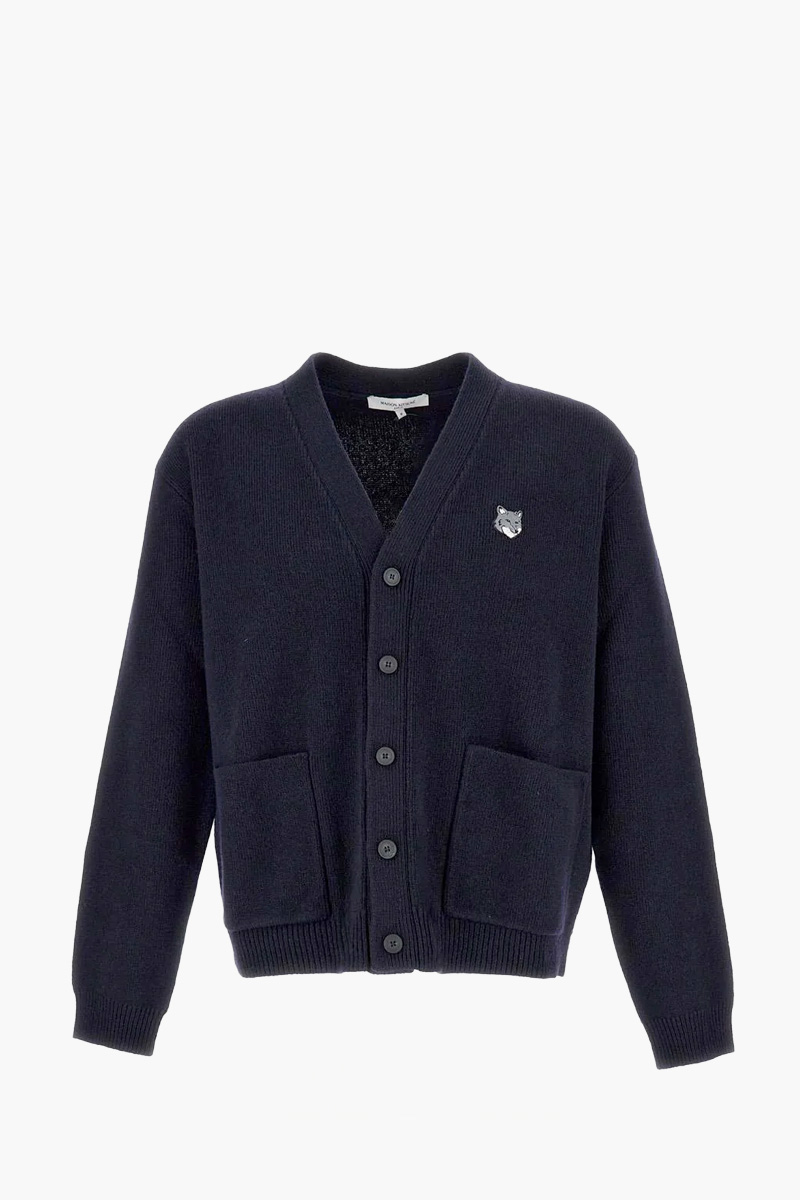 MAISON KITSUNE Men Fox Head Comfort Cardigan in Classic Navy Wool 0