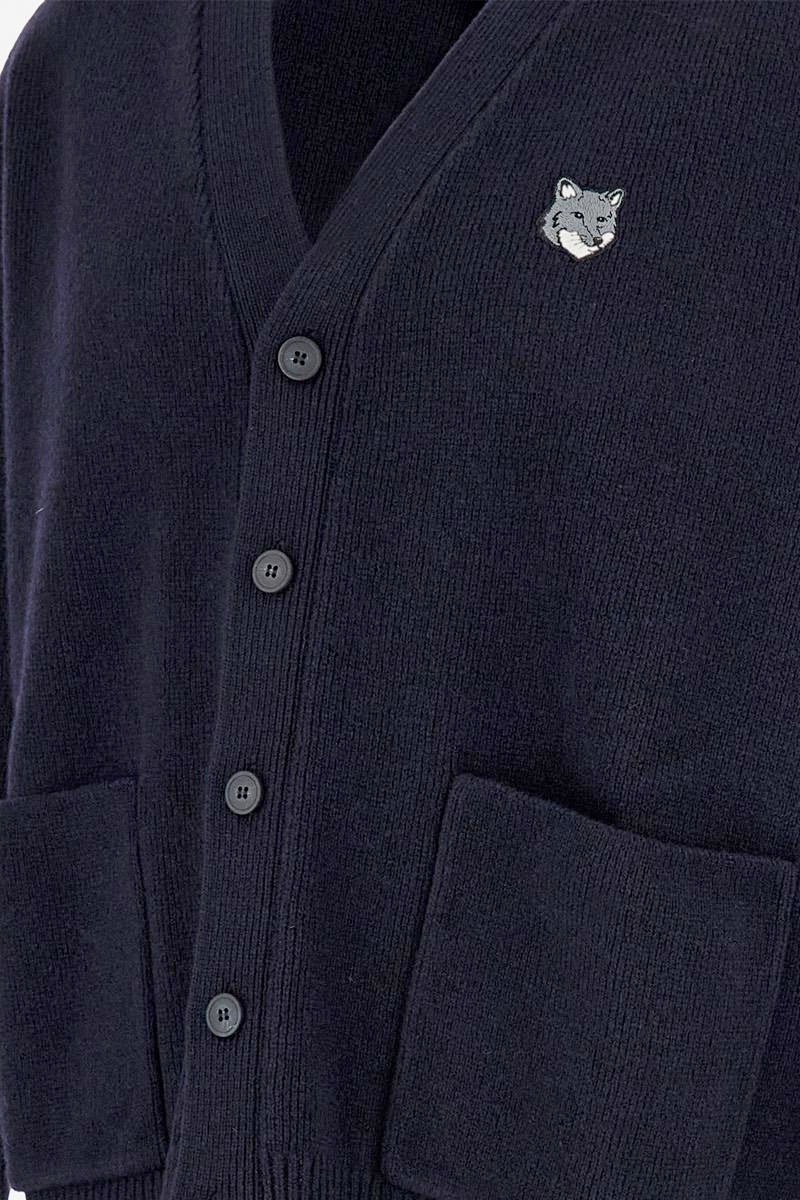 MAISON KITSUNE Men Fox Head Comfort Cardigan in Classic Navy Wool 2