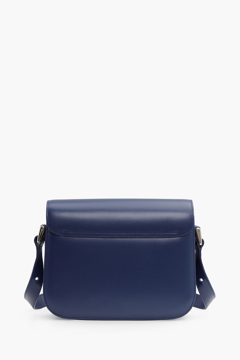 A.P.C Small Grace Shoulder Bag in Midnight Blue Smooth Leather with Striped Clasp 1