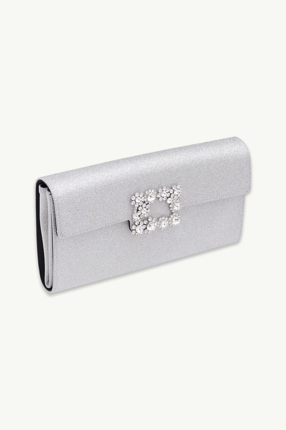 ROGER VIVIER Flower Strass Buckle Clutch in Silver Glitter Fabrics 2