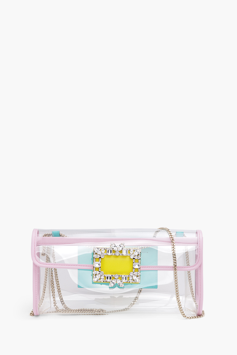 ROGER VIVIER Broche Vivier Buckle Clutch in Green/Pink/Yellow PVC 0