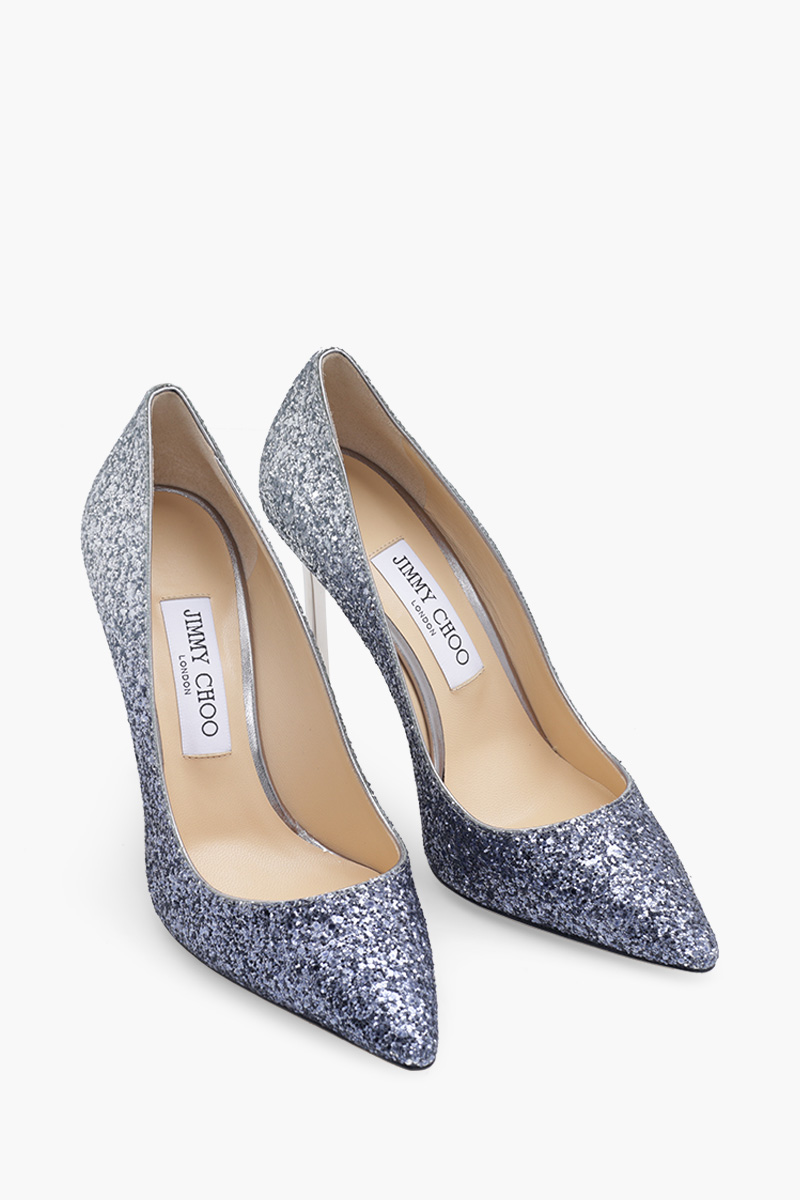 JIMMY CHOO Romy Pumps 100mm in Glittered Navy/Silver 1