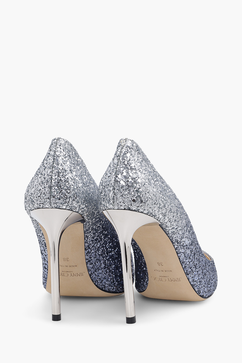 JIMMY CHOO Romy Pumps 100mm in Glittered Navy/Silver 2