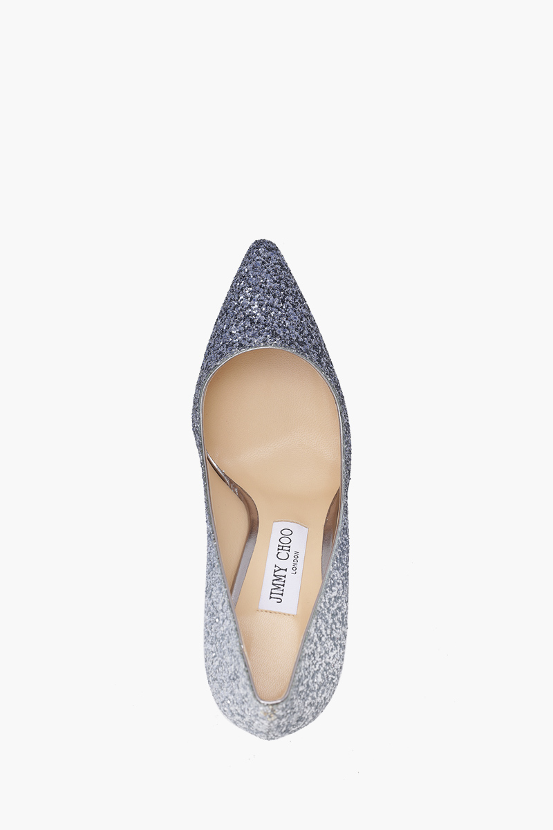 JIMMY CHOO Romy Pumps 100mm in Glittered Navy/Silver 3