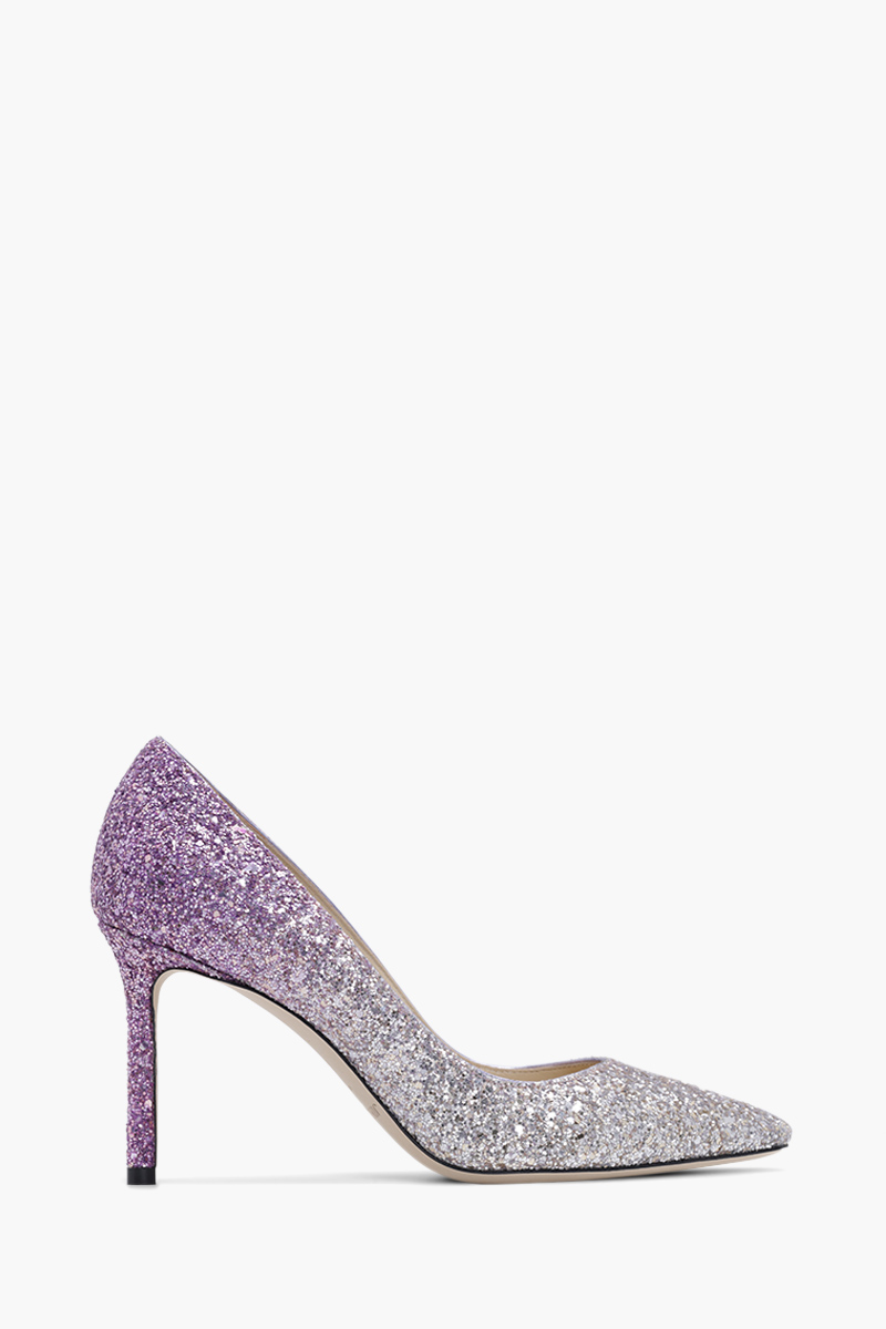 JIMMY CHOO Romy Pumps 85mm Glittered in Champagne/Pink Violet 0