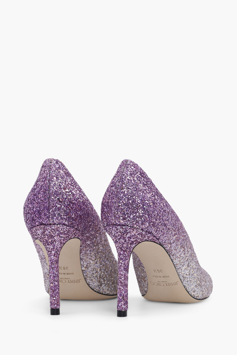 JIMMY CHOO Romy Pumps 85mm Glittered in Champagne/Pink Violet 2