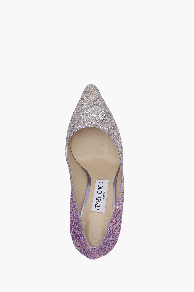 JIMMY CHOO Romy Pumps 85mm Glittered in Champagne/Pink Violet 3