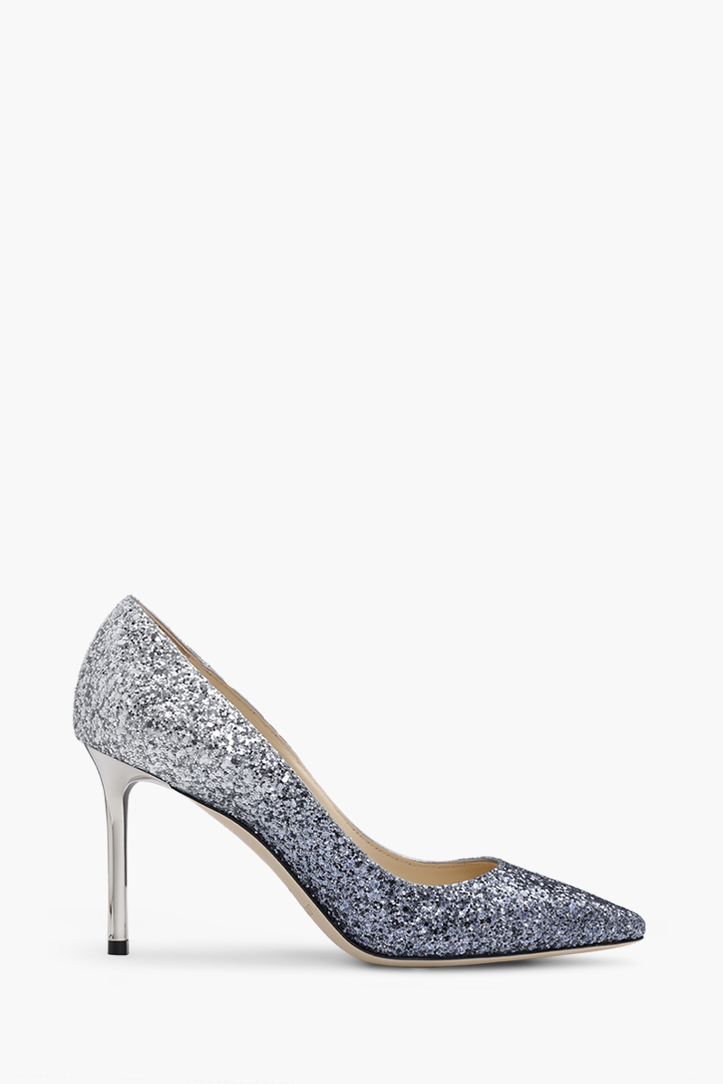 JIMMY CHOO Romy Pumps 85mm Glittered in Navy/Silver 0