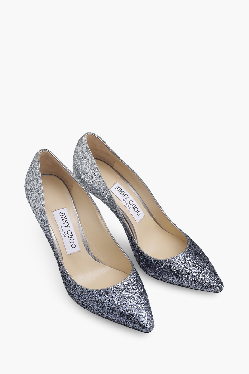 JIMMY CHOO Romy Pumps 85mm Glittered in Navy/Silver 1