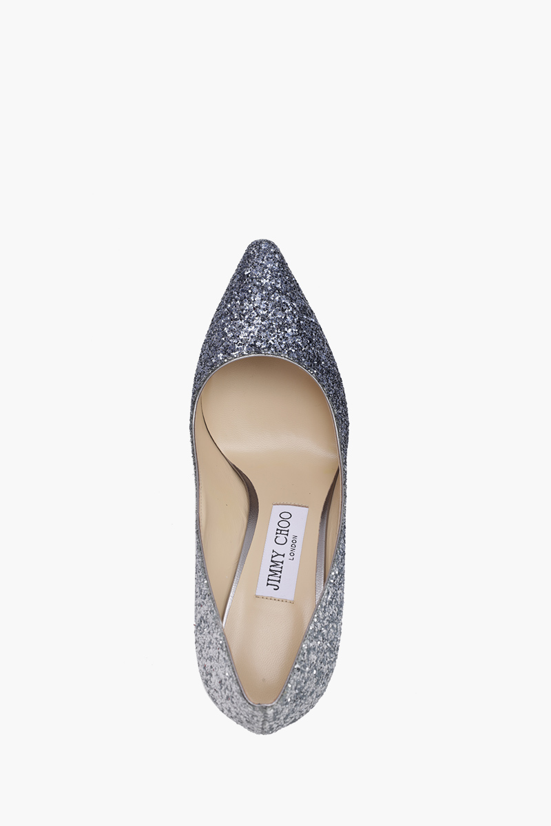 JIMMY CHOO Romy Pumps 85mm Glittered in Navy/Silver 3