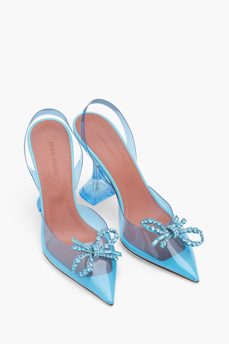 AMINA MUADDI Women Rosie Glass PVC Slingback Pumps 95mm in Aqua Blue 1