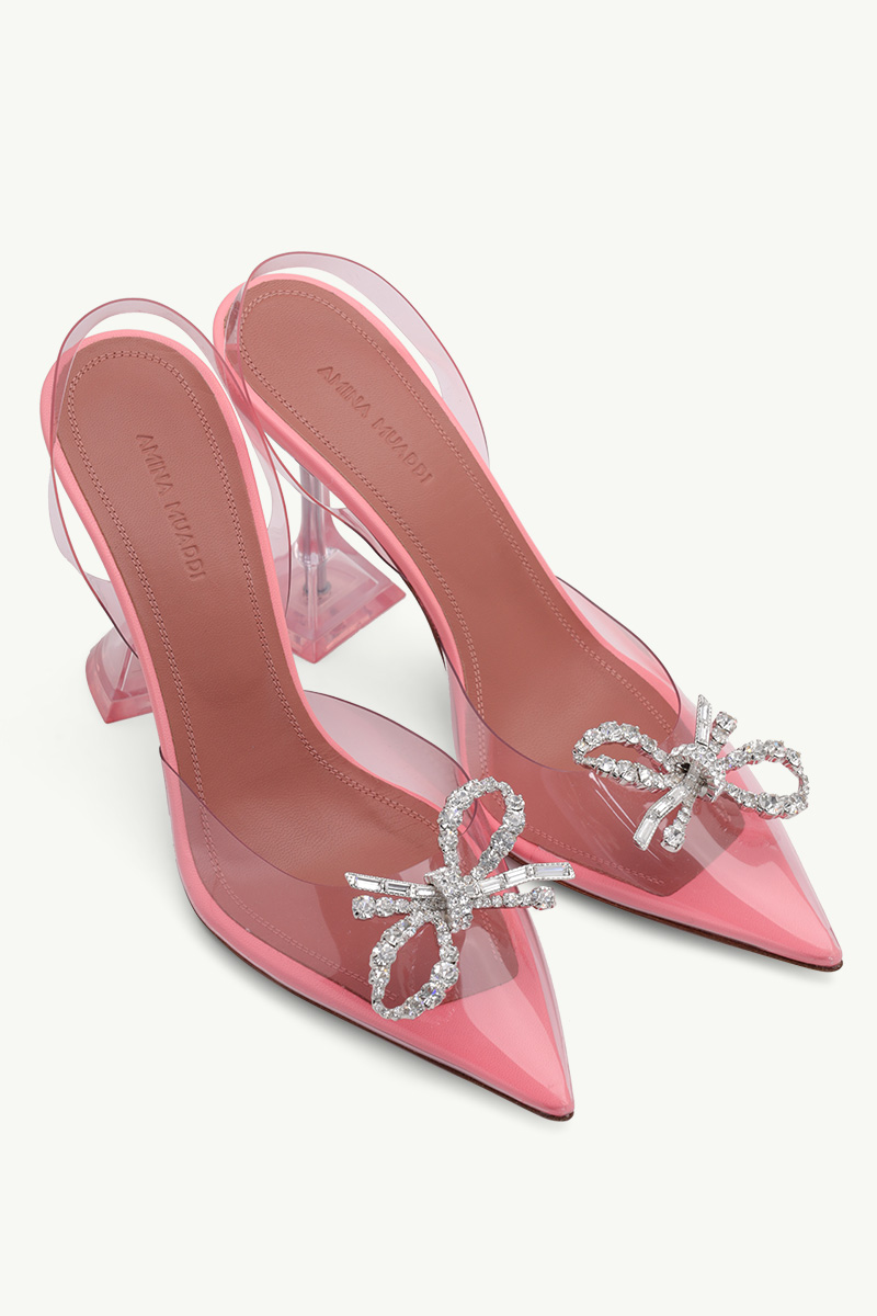 AMINA MUADDI Women Rosie Glass PVC Slingback Pumps 95mm in Baby Pink 1