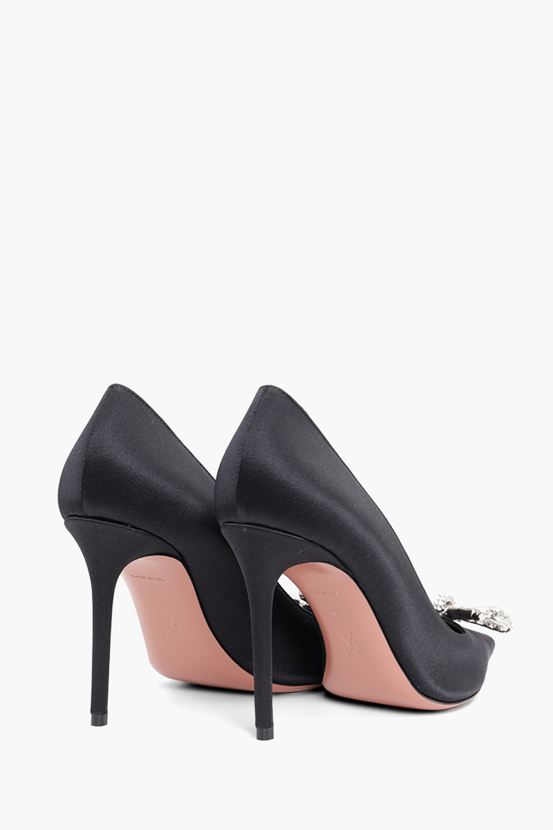 AMINA MUADDI Women Rosie Pumps 95mm in Black Satin with Crystal Bow 2