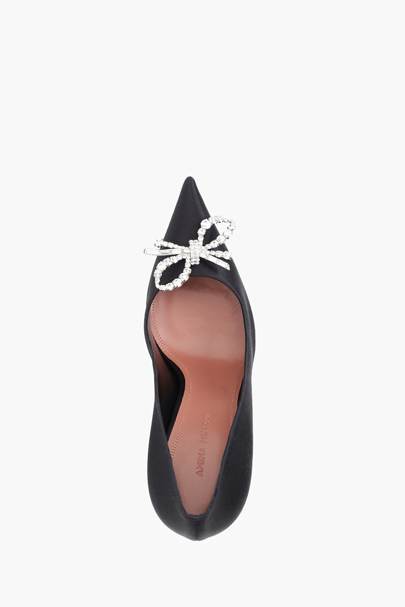 AMINA MUADDI Women Rosie Pumps 95mm in Black Satin with Crystal Bow 3