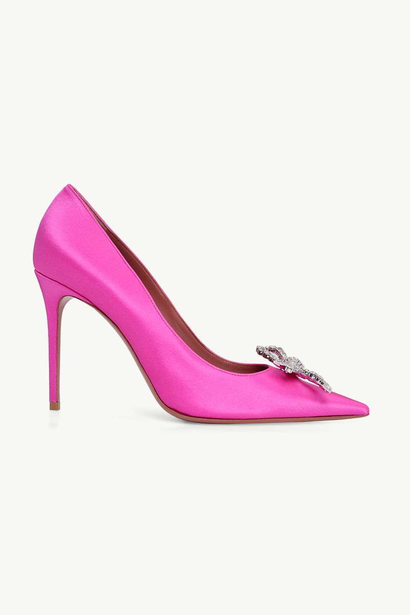 AMINA MUADDI Women Rosie Pumps 95mm in Cyclamen Satin with Crystal Bow 0